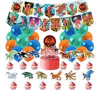 MEZHEN Globos Dragón Cumpleaños Decoracion para Tartas Dragón Globos de Látex Globos para Fiesta Happy Birthday Banner Fiesta de Cumpleaños 32 Piezas