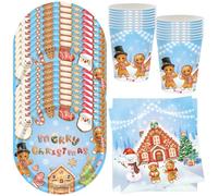 MEZHEN Jengibre mann Partygeschirr Weihnachten Party Geschirr Winter Deko Weihnachten Pappteller Becher Servietten Tischdeko Geburtstagsparty Geburtstagsfeier Kindergeburtstag 16 Gäste