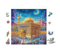 Mezquita con Cúpula Dorada Nocturna Puzzle 100 Piezas Papel Mayores Alivio Ansiedad Actividad para La Mente Ocio Tranquilo En Casa Más Vendido Regalo Original 28x28cm