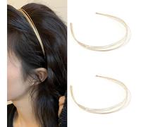 Mezrkuwr 2 diademas de metal multicapa para mujer, diademas finas, con capas doradas, elegantes diademas para el pelo, accesorios para el pelo para niñas