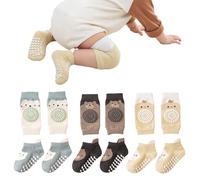 Mezrkuwr 3 pares de rodilleras para bebés y 3 pares de calcetines para bebés Juego de gateo para bebés, antideslizantes con puntos de goma, almohadillas para gatear, puños