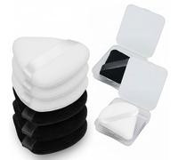 Mezrkuwr Juego de 6 esponjas de maquillaje triangulares con 2 estuches de viaje, esponja fijadora para polvos faciales y base, suave esponja de terciopelo para polvos sueltos (Negro/Blanco)