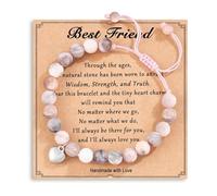 Mezrkuwr Pulsera de piedra natural rosa, tarjeta de joyería, regalos para mejores amigos, regalos de cumpleaños para niñas, ideas de regalos para un buen amigo