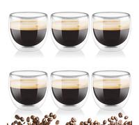 Mezzar Tazas de Café de Cristal, 80ML Vasos de Doble Pared, Transparente Vasos de borosilicato para Café Espresso Bebidas Frías y Calientes Para Leche Té Latte Macchiato y Más (80ML)