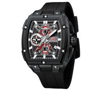 MF MINI FOCUS Reloj analógico de pulsera para hombre, reloj Tonneau de esqueleto para hombre con cronógrafo, ideal para entusiastas del deporte y uso diario, Todo negro