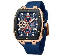 MF Mini Focus Reloj analógico de Pulsera para Hombre, Reloj Tonneau de Esqueleto para Hombre con cronógrafo, Ideal para entusiastas del Deporte y Uso Diario, Azul Dorado, Azul_Dorado, Correa