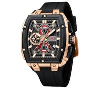 MF Mini Focus Reloj analógico de Pulsera para Hombre, Reloj Tonneau de Esqueleto para Hombre con cronógrafo, Ideal para entusiastas del Deporte y Uso Diario, Azul Dorado, Negro_Dorado, Correa