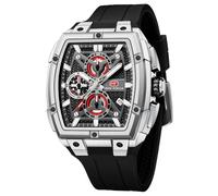 MF Mini Focus Reloj analógico de Pulsera para Hombre, Reloj Tonneau de Esqueleto para Hombre con cronógrafo, Ideal para entusiastas del Deporte y Uso Diario, Azul Dorado, Plata, Correa