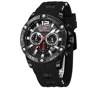 MF MINI FOCUS Reloj de hombre, cronógrafo impermeable deportivo analógico de cuarzo relojes de pulsera de silicona para hombres (todo negro), Completamente negro, Cronógrafo, relojes de cuarzo