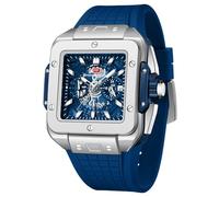 MF MINI FOCUS Reloj de pulsera cuadrado de moda para hombre (cronógrafo/impermeable/luminoso/calendario) correa de silicona reloj de cuarzo para hombre, Azul_Plata