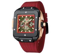 MF MINI FOCUS Reloj de pulsera cuadrado de moda para hombre (cronógrafo/impermeable/luminoso/calendario) correa de silicona reloj de cuarzo para hombre, rojo, negro ((Red_Black)