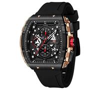 MF MINI FOCUS Reloj de pulsera Tonneau para hombre (cronógrafo/impermeable/luminoso/calendario) correa de silicona reloj de cuarzo para hombre, Negro_dorado, Classic