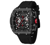 MF Mini Focus Reloj de Pulsera Tonneau para Hombre (cronógrafo/Impermeable/Luminoso/Calendario) Correa de Silicona Reloj de Cuarzo para Hombre, Negro (All-Black), Clásico