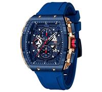 MF Mini Focus Reloj para Hombre de Moda Estilo tonneau con Correa de Silicona, cronógrafo, Resistente al Agua, Luminoso, con Calendario, Reloj de Cuarzo para Hombres, Azul/Dorado, Casual