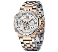 MF MINI FOCUS Relojes de negocios para hombre (cronógrafo/resistente al agua/luminiscente/calendario/24 horas) Relojes de cara grande con correa de acero inoxidable para hombres