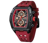 MF MINI FOCUS Relojes de pulsera para hombre únicos e informales (cronógrafo/impermeable/luminoso/calendario), correa de silicona, relojes de moda para hombre, rojo, negro ((Red_Black), Lujo, casual