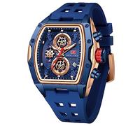 MF MINI FOCUS Relojes de pulsera únicos para hombre (cronógrafo/impermeable/luminoso/calendario), correa de silicona suave, relojes de moda para hombre, Azul_dorado, Moderno