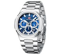 MF MINI FOCUS Relojes para hombre de negocios (cronógrafo/impermeable/luminoso/calendario/24 horas) relojes de banda de acero inoxidable para hombre, Azul