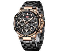 MF MINI FOCUS Relojes para hombre de negocios (cronógrafo/impermeable/luminoso/calendario/24 horas) relojes de banda de acero inoxidable para hombre, Negro_dorado