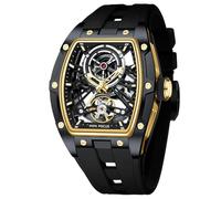 MF MINI FOCUS Relojes únicos para hombre, reloj mecánico automático, relojes de lujo huecos Tonneau para hombre con caja de acero inoxidable y correa de silicona (movimiento de cuerda automática