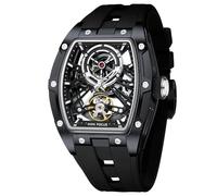 MF Mini Focus Relojes únicos para Hombre, Reloj mecánico automático, Relojes de Lujo Huecos Tonneau para Hombre con Caja de Acero Inoxidable y Correa de Silicona (Movimiento de Cuerda automática