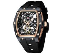 MF Mini Focus Relojes únicos para Hombre, Reloj mecánico automático, Relojes de Lujo Huecos Tonneau para Hombre con Caja de Acero Inoxidable y Correa de Silicona (Movimiento de Cuerda automática