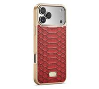 MFAOSHI Delgado Funda para iPhone 17 Pro Max/17 Pro/17 Air/17, Lujo Negocios Patrón Python Galvanizar Cuero Carcasa Antiarañazos Antichoque Móvil Caso,Rojo,17 Pro