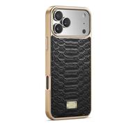 MFAOSHI Delgado Funda para iPhone 17 Pro Max/17 Pro/17 Air/17, Lujo Negocios Patrón Python Galvanizar Cuero Carcasa Antiarañazos Antichoque Móvil Caso,Negro,17