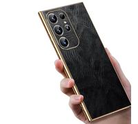 MFAOSHI Verdad Cuero Funda para Samsung Galaxy S25 Ultra/S25 Plus/S25, Delgado Lujo Retro Negocios Galvanizar Carcasa con Cámara Protección Cubierta,Negro,S25 Ultra