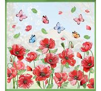 Mfault Primavera Verano Amapola Roja Flor Ventana Adhesivos 4 Hojas Floral Mariposa Calcomanías Decoraciones, Hojas de Pétalo Temporada Sala de Estación Decoración de Cocina Hogar
