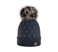 MFAZ Morefaz Ltd Mujer Sombrero De Invierno Cristales Beanie Gran Pom Pom Crystal Gorro De Invierno Cálido Forro Polar (Dark Grey)