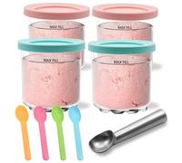 MFBJXC Paquete de 4 recipientes de repuesto extra para pintas y tapas de helado Ninja, tazas cremosas de 16 onzas compatibles con la máquina de helados NC299 NC300 NC301 (azul y rosa)