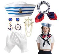 MFCGHXR Disfraz de Marinero para Mujer con Accesorios Completo - Tocado, Guantes, Bufanda y Más - Tamaño Único