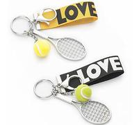 MFCGHXR Llavero de raqueta de tenis,Llavero Tenis,Raqueta de Tenis Llavero,2 Mini Llaveros de Raqueta de Tenis,Mini Pelotas de Tenis Se Utilizan para Llaveros,Llaveros de Coche,Regalos Deportivos