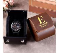 MFCHICIFY Cajas de reloj de viaje personalizadas para hombres, cajas de reloj grabadas personalizadas, organizador de rollo para papá, abuelo, hecho a mano, coleccionista de relojes, regalo