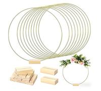 MFESFCS Aros Metalicos Manualidades 10PCS 25cm Round Floral Hoop Metal Floral Hoops with Wooden Bases For Wedding Party Table Gold Circle Centerpiece Decoration