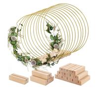 MFESFCS Aros Metalicos Manualidades 5Pcs/Set Round Floral Hoop Metal Floral Hoops with Wooden Bases For Wedding Party Table Centerpiece Decoration 15-20cm (20cm)