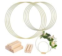 MFESFCS Aros Metalicos Manualidades Gold Metal Wreath Ring Hoop with Wooden Base Holder Wedding Artificial Flowers Garland DIY Decoration Home Dream Catcher Making(15 CM)