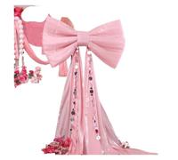 MFESFCS Lazo De Satén Grande Pink Iridescent Giant Bow Wall Backdrop Decor For Birthday Wedding Party Background Stage Setup Event Ribbon Decoration(E Sequined,80cmx60cm 4m)