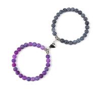 MFESFCS Pulsera De Cristal 2 unids/set romántico forma de corazón pulseras colgantes con imán 6 8MM brazaletes de piedra desgastada joyería pareja hecha a mano Strench(8mmstyle 18)