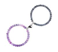MFESFCS Pulsera De Cristal 2 unids/set romántico forma de corazón pulseras colgantes con imán 6 8MM brazaletes de piedra desgastada joyería pareja hecha a mano Strench(6mmstyle 25)