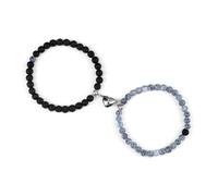 MFESFCS Pulsera De Cristal 2 unids/set romántico forma de corazón pulseras colgantes con imán 6 8MM brazaletes de piedra desgastada joyería pareja hecha a mano Strench(6mmstyle 6)