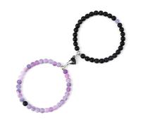 MFESFCS Pulsera De Cristal 2 unids/set romántico forma de corazón pulseras colgantes con imán 6 8MM brazaletes de piedra desgastada joyería pareja hecha a mano Strench(6mmstyle 21)