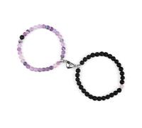 MFESFCS Pulsera De Cristal 2 unids/set romántico forma de corazón pulseras colgantes con imán 6 8MM brazaletes de piedra desgastada joyería pareja hecha a mano Strench(6mmstyle 9)