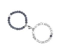 MFESFCS Pulsera De Cristal 2 unids/set romántico forma de corazón pulseras colgantes con imán 6 8MM brazaletes de piedra desgastada joyería pareja hecha a mano Strench(8mmstyle 5)