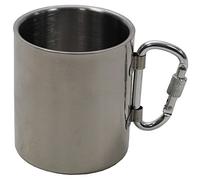 MFH Fox Outdoor - Taza de acero inoxidable de doble pared con mosquetón