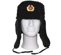 MFH Ruso Invierno Ruso Gorra Negro con Placa tamaño L