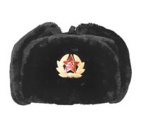 MFH Ruso Invierno Ruso Gorra Negro con Placa tamaño XL