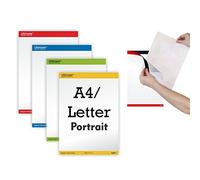 MFM TOYS Pantalla de Pared magnética fácil última: Paquete de 4 (Retrato A4) Color: 4 Colores Soporte magnético de Hoja A4 Autoadhesivo para Pared/partición de Vidrio/Ventana