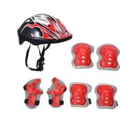 MFMEXUL Conjunto Completo de Casco para Bicicleta Infantil: Casco para Bicicleta, Casco para Monopatín, Casco para Patines, Rodilleras, Coderas, Material Cómo, Negro Rojo
